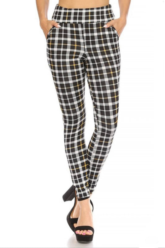 Women's Skinny Stretch Leggings Plaid Casual Pants